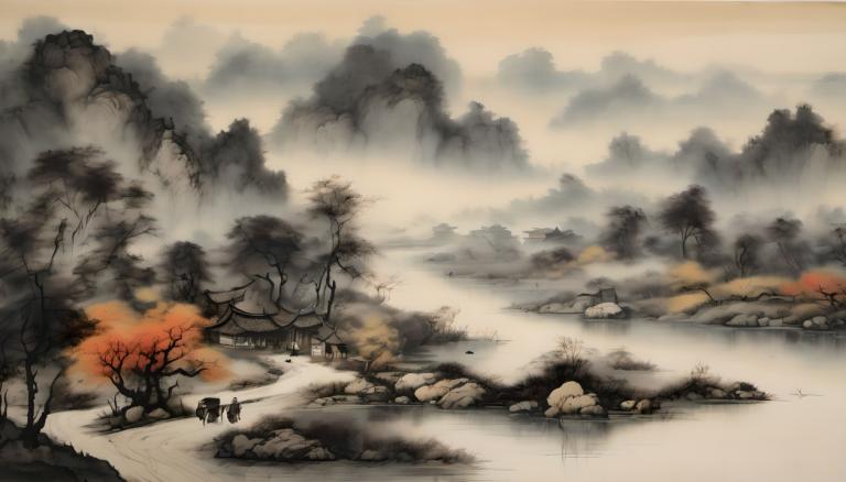 Chinese Paintings,Chinese Paintings, Nature, landscape, tree, scenery, no humans, rock, nature, landscape