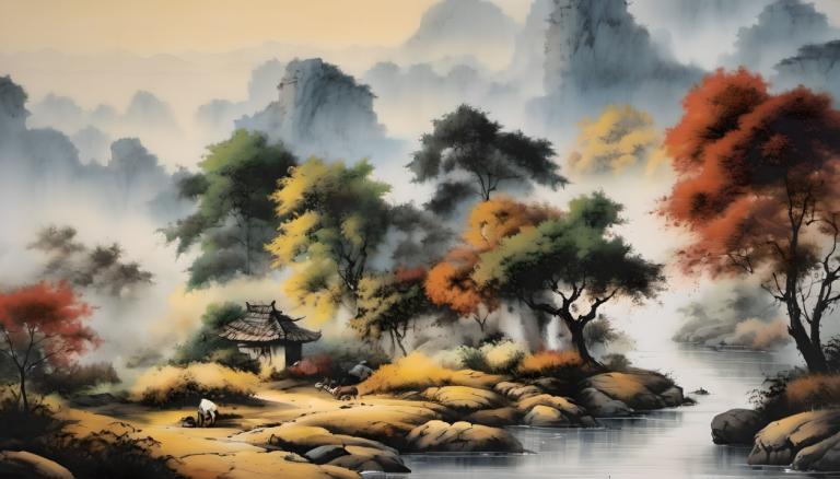 Chinesische Gemälde,Chinesische Gemälde, Natur, Landschaft, Baum, Landschaft, Natur, Berg, keine Menschen