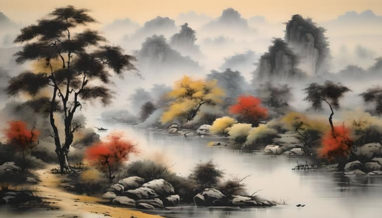 Chinese Paintings,Chinese Paintings, Nature, landscape, no humans, tree, scenery, water, nature, outdoors