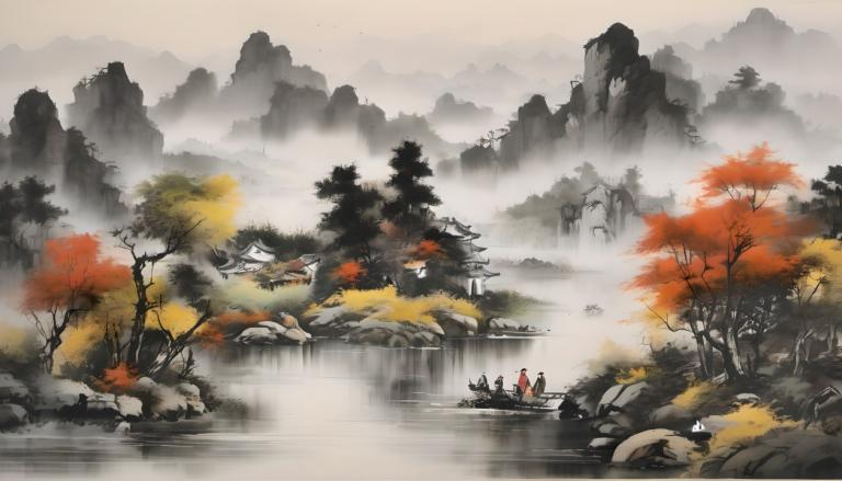 Chinese Paintings,Chinese Paintings, Nature, landscape, tree, scenery, water, waterfall, aki shizuha, nature