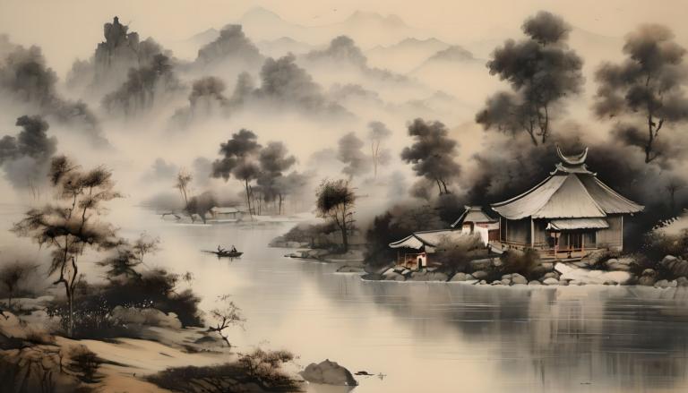 Chinese Paintings,Chinese Paintings, Nature, landscape, no humans, tree, scenery, house