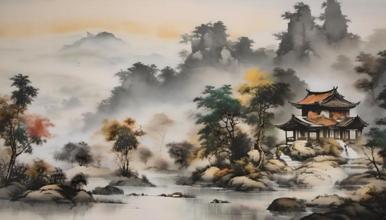 Chinese Paintings,Chinese Paintings, Nature, landscape, no humans, scenery, tree, mountain, rock, outdoors