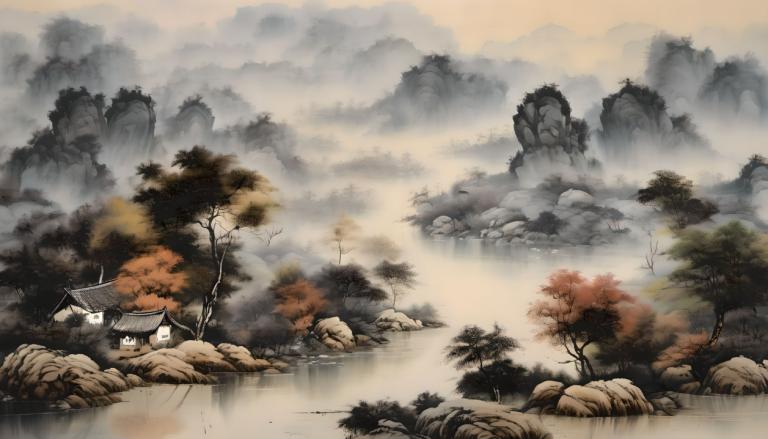 Chinese Paintings,Chinese Paintings, Nature, landscape, tree, scenery, no humans, water, nature, rock