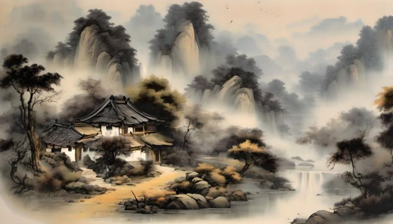 Chinese Paintings,Chinese Paintings, Nature, landscape, no humans, scenery, tree, nature, architecture