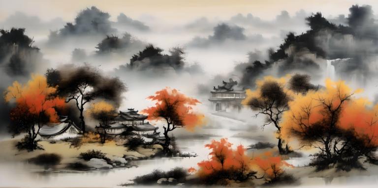 Chinese Paintings,Chinese Paintings, Nature, landscape, no humans, tree, scenery, architecture