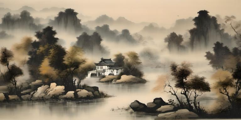 Chinese Paintings,Chinese Paintings, Nature, landscape, no humans, tree, scenery, architecture, outdoors