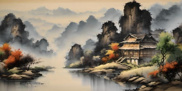 Chinese Paintings,Chinese Paintings, Nature, landscape, no humans, scenery, tree, outdoors, mountain