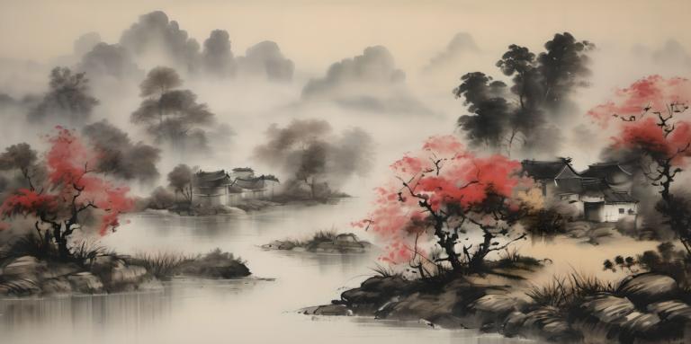 Chinese Paintings,Chinese Paintings, Nature, landscape, no humans, tree, scenery, water, outdoors