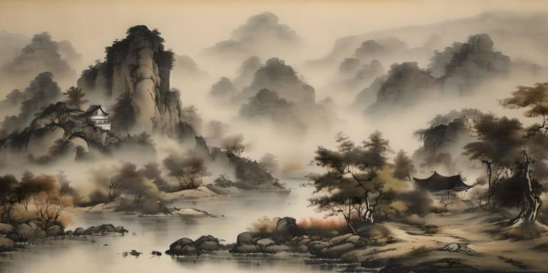 Chinese Paintings,Chinese Paintings, Nature, landscape, scenery, tree, architecture, east asian architecture