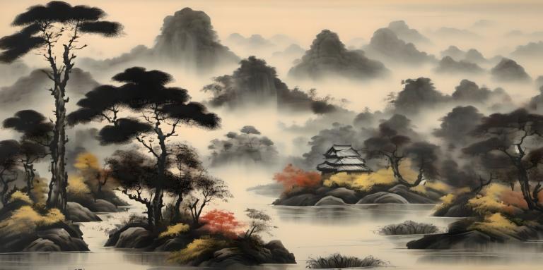 Chinese Paintings,Chinese Paintings, Nature, landscape, no humans, scenery, tree, outdoors, mountain