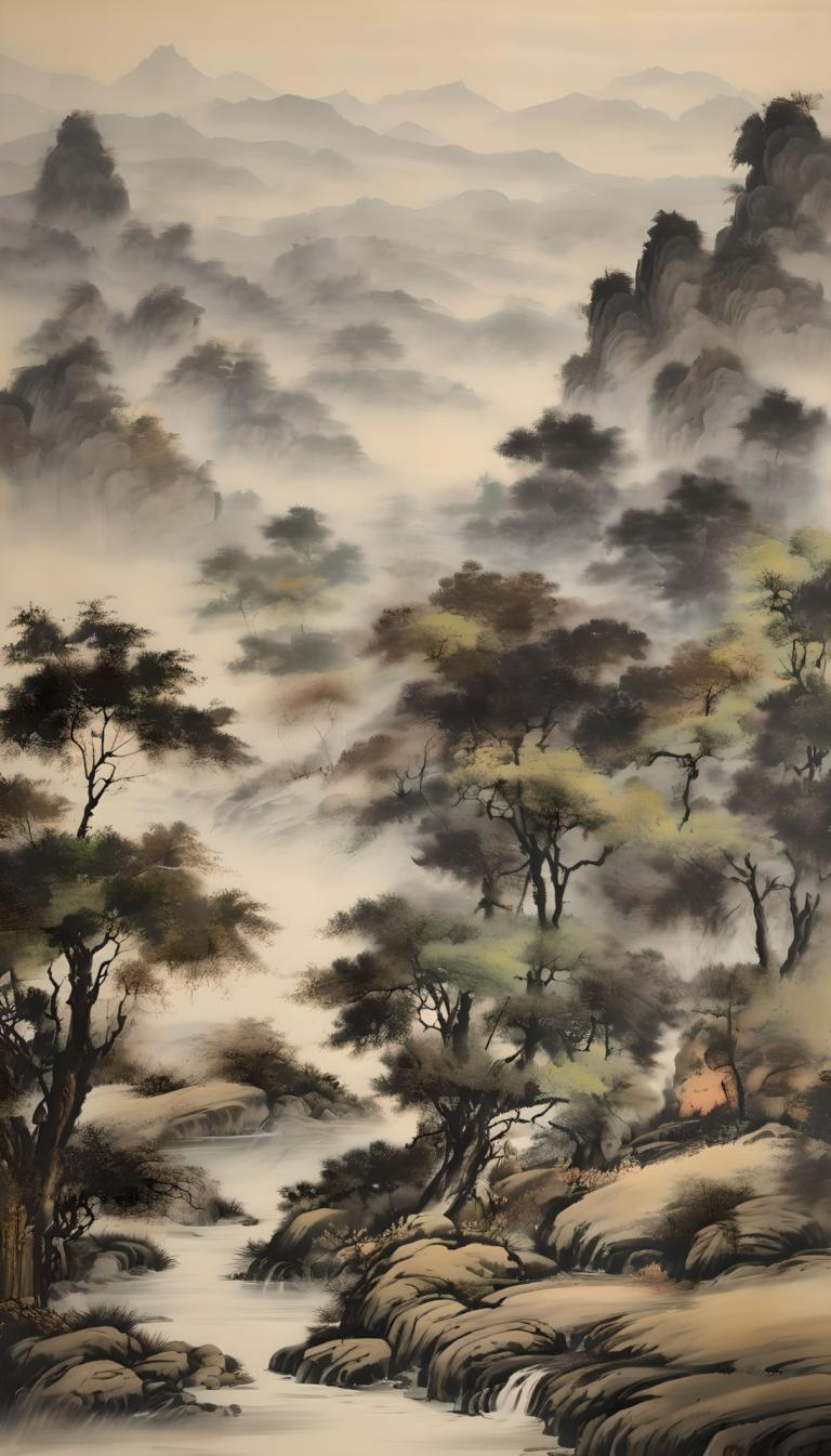 Chinese Paintings,Chinese Paintings, Nature, landscape, no humans, scenery, tree, nature, mountain, outdoors