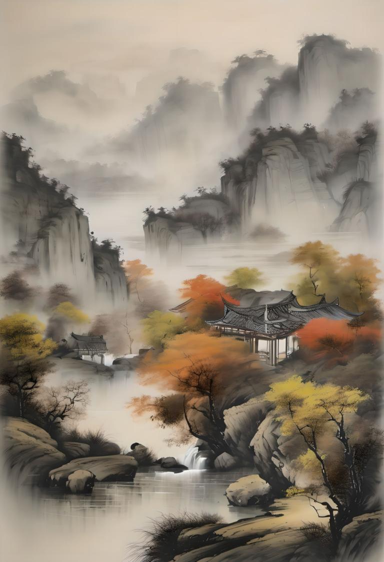 Chinese Paintings,Chinese Paintings, Nature, landscape, no humans, scenery, tree, water, architecture