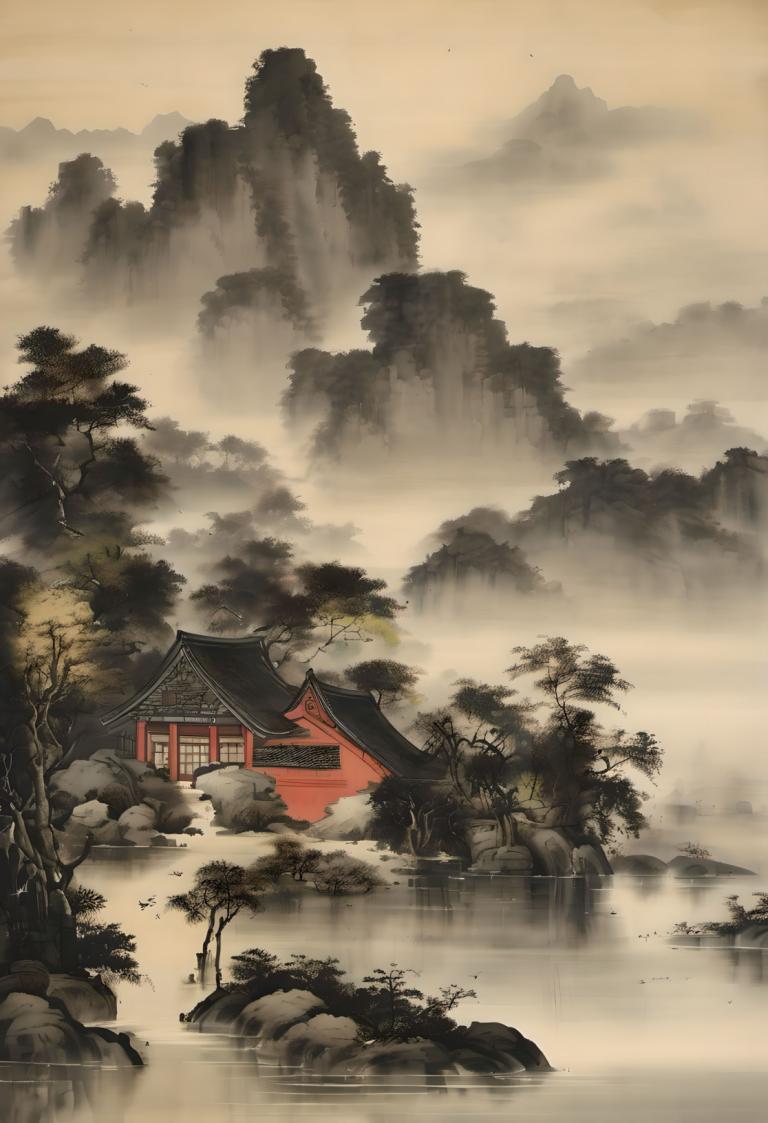 Chinese Paintings,Chinese Paintings, Nature, landscape, no humans, scenery, tree, outdoors