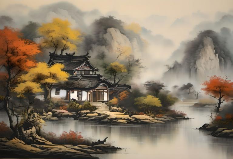 Chinese Paintings,Chinese Paintings, Nature, landscape, no humans, tree, scenery, architecture