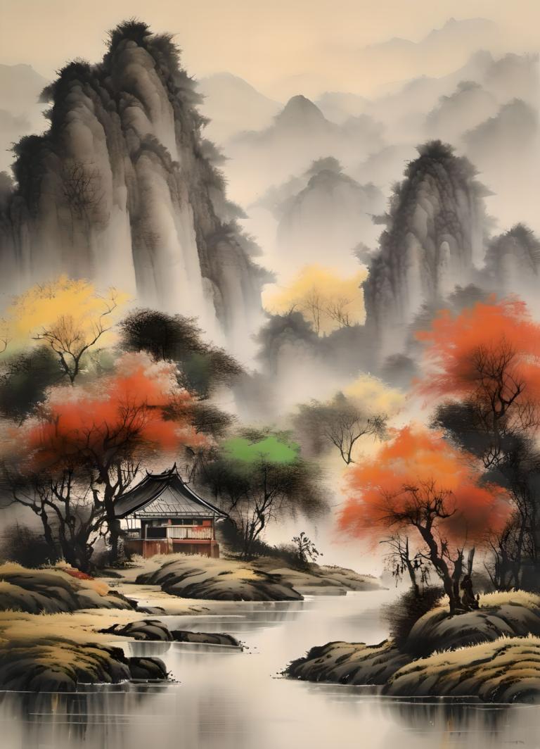 Chinese Paintings,Chinese Paintings, Nature, landscape, tree, scenery, water, nature, mountain, forest