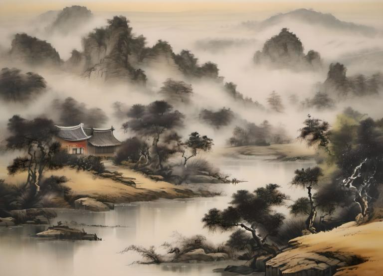 Chinese Paintings,Chinese Paintings, Nature, landscape, no humans, scenery, tree, outdoors