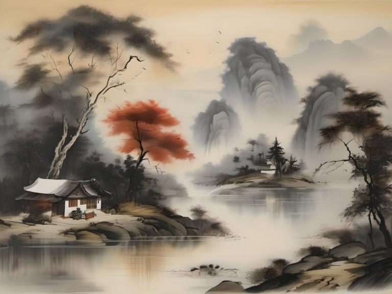 Chinese Paintings,Chinese Paintings, Nature, landscape, tree, no humans, scenery, water, architecture, nature