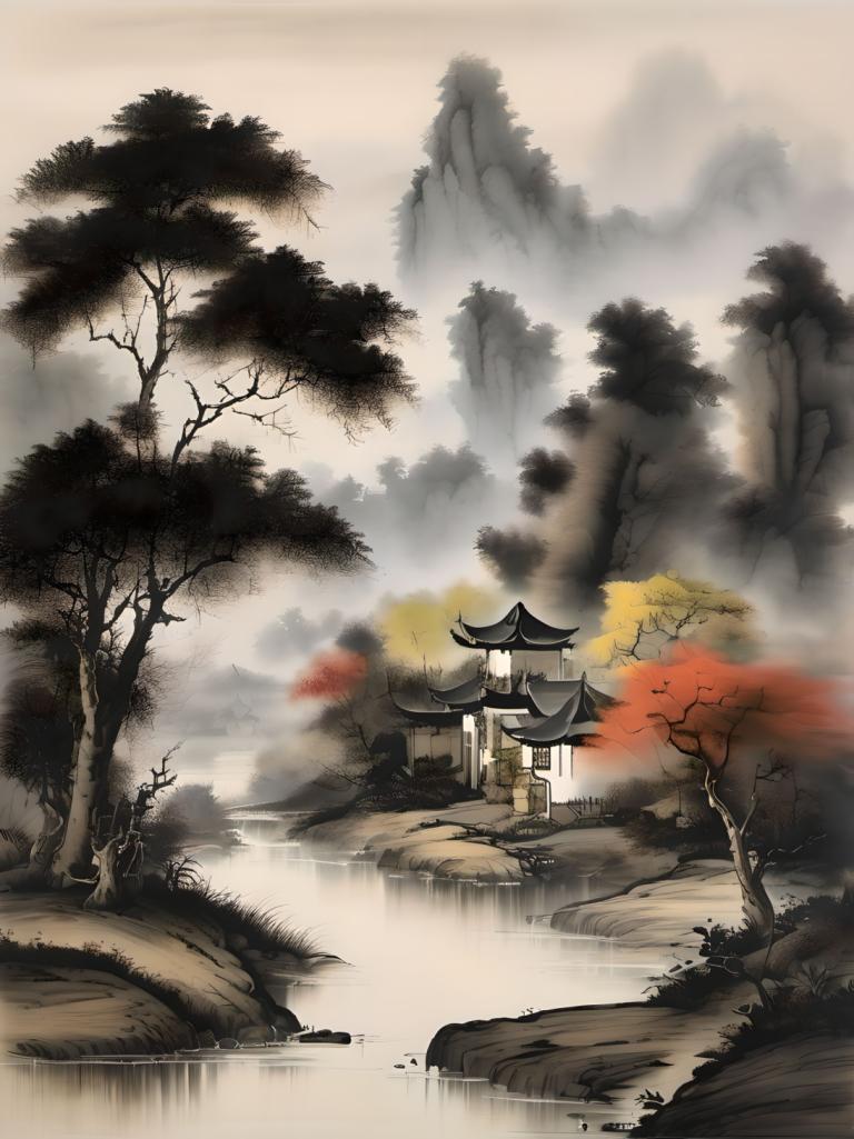 Chinese Paintings,Chinese Paintings, Nature, landscape, no humans, scenery, tree, architecture