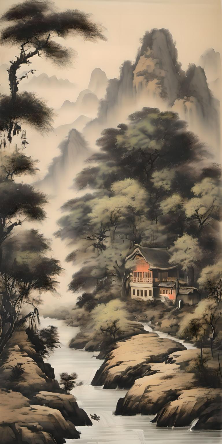 Peintures chinoises,Peintures chinoises, Nature, paysage, arbre, paysage, pas d'humains, nature, eau