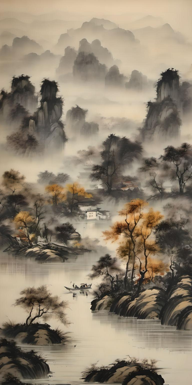 Peintures chinoises,Peintures chinoises, Nature, paysage, pas d'humains, paysage, arbre, paysage, montagne