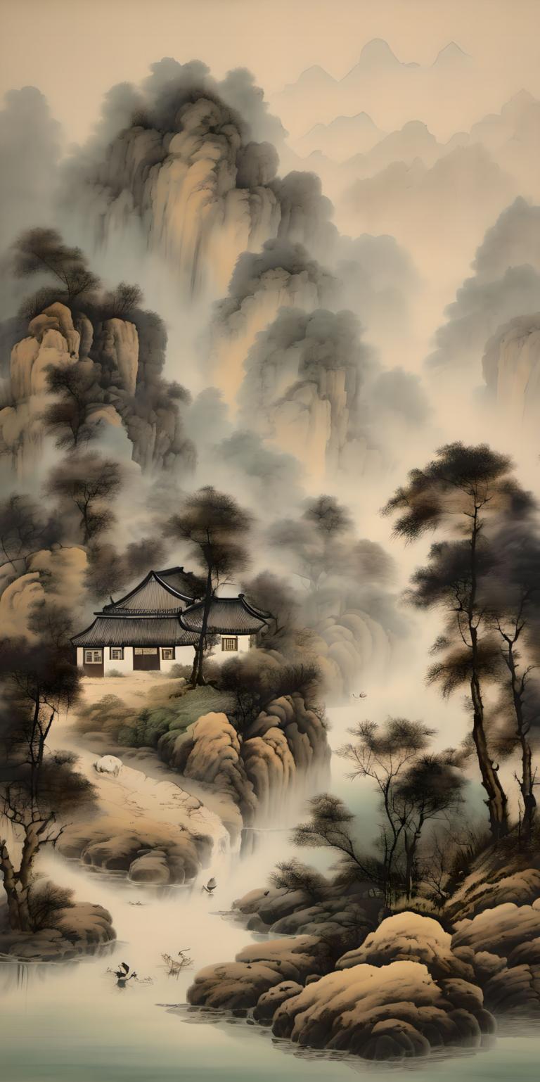 Chinese Paintings,Chinese Paintings, Nature, landscape, tree, scenery, water, nature, kirisame marisa, forest