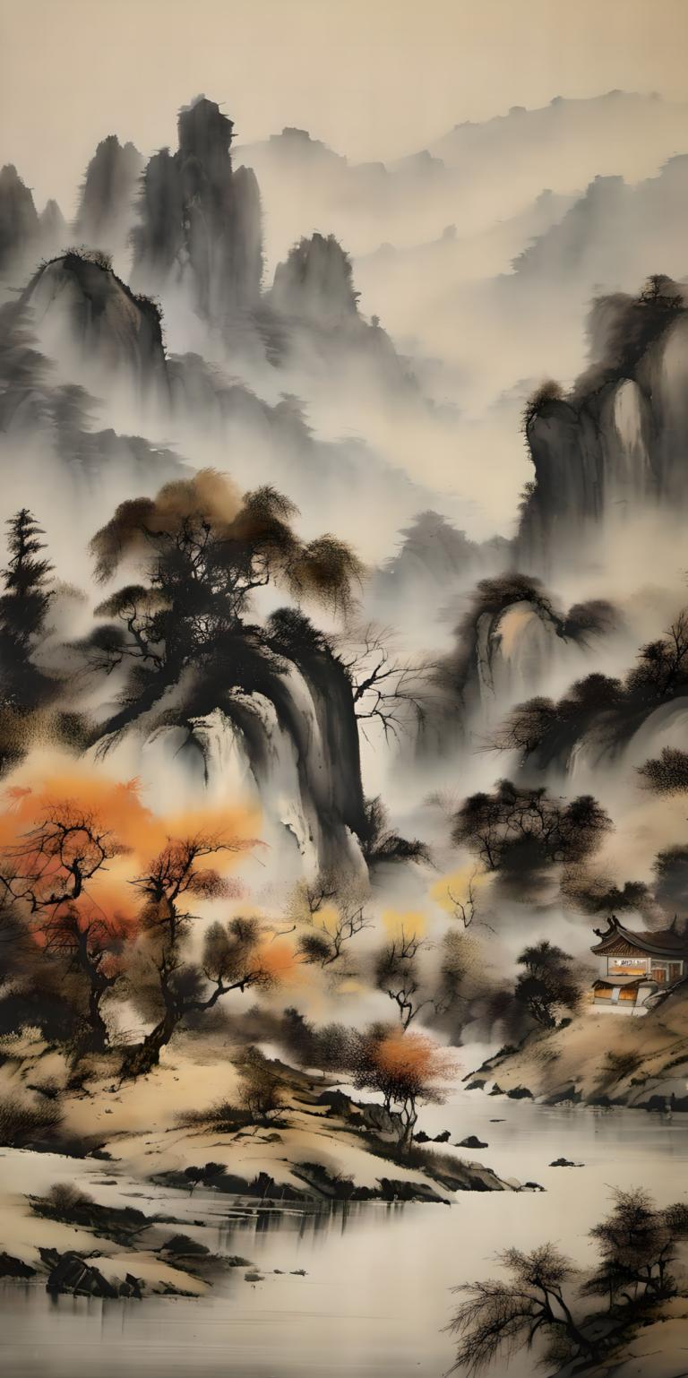 Chinesische Gemälde,Chinesische Gemälde, Natur, Landschaft, Baum, Landschaft, keine Menschen, Berg, Natur