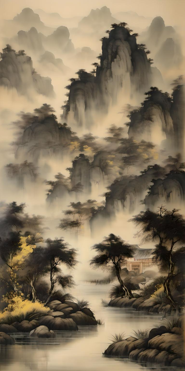 Chinese Paintings,Chinese Paintings, Nature, landscape, scenery, tree, no humans, water, nature, outdoors