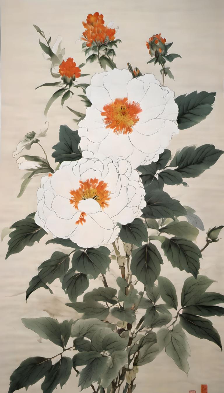 Chinese Paintings,Chinese Paintings, Nature, flowers, flower, no humans, white flower, leaf, still life