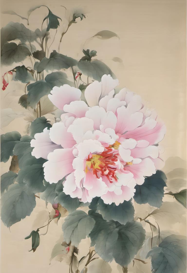 Peintures chinoises,Peintures chinoises, Nature, fleurs, fleur, pas d'humains, feuille, nature morte, usine