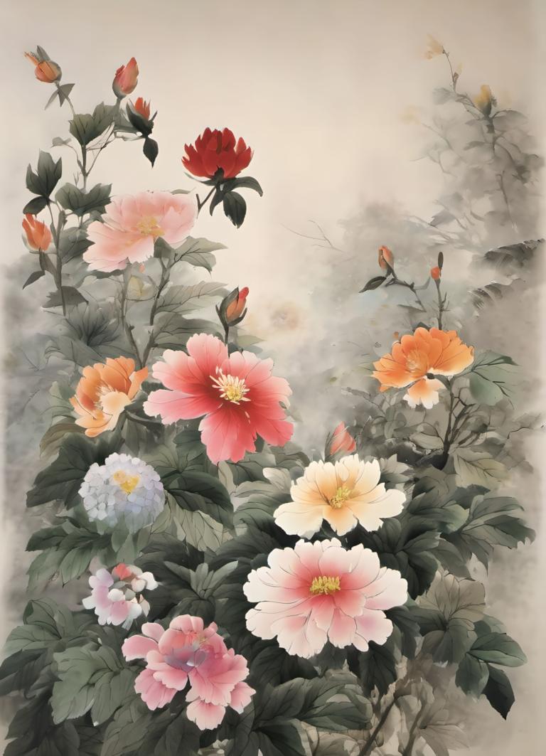 Peintures chinoises,Peintures chinoises, Nature, fleurs, pas d'humains, fleur, feuille, fleur d'oranger