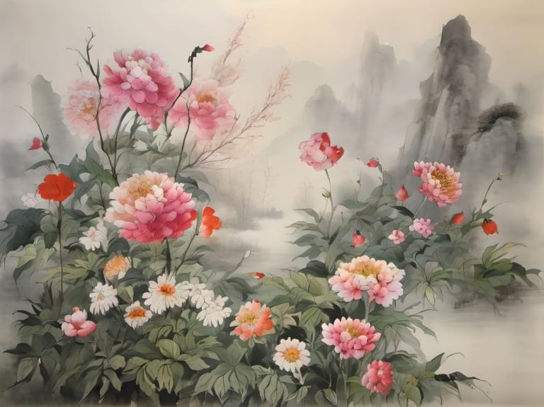 Chinese Paintings,Chinese Paintings, Nature, flowers, no humans, flower, scenery, white flower, tree