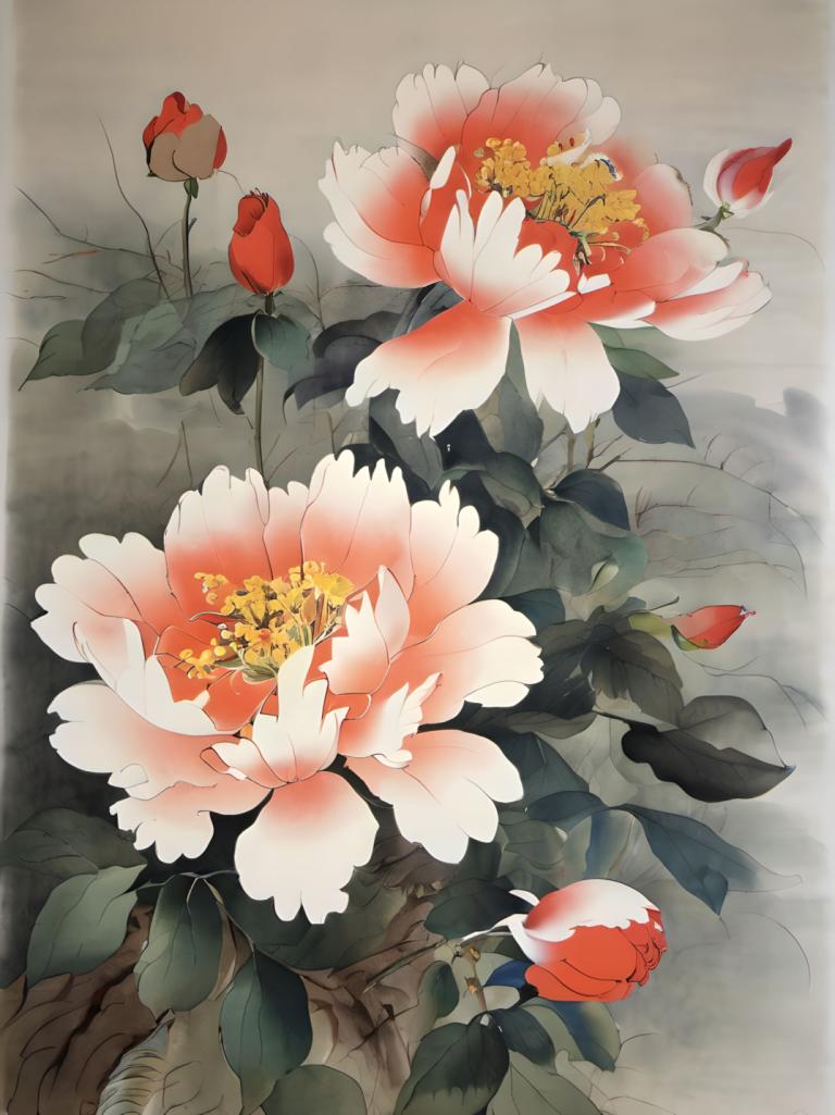 Chinese Paintings,Chinese Paintings, Nature, flowers, flower, no humans, still life, leaf, scenery