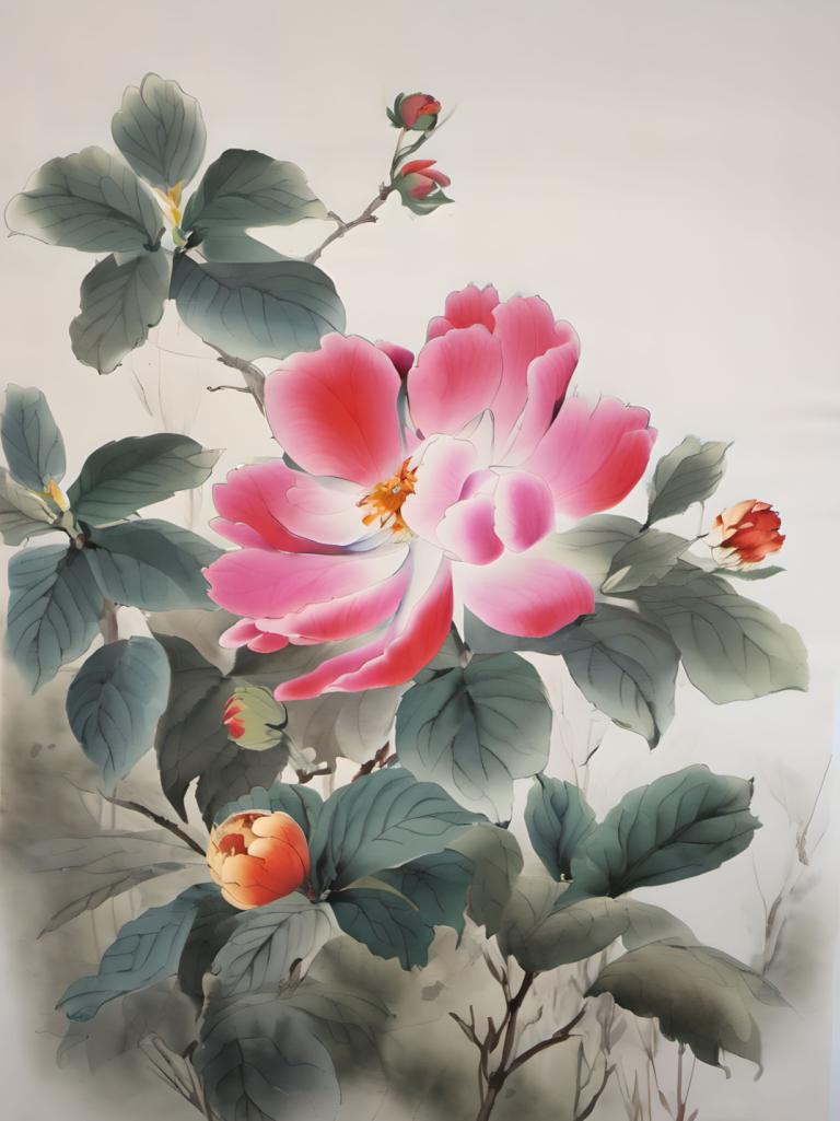 Peintures chinoises,Peintures chinoises, Nature, fleurs, pas d'humains, fleur, feuille, nature morte, usine