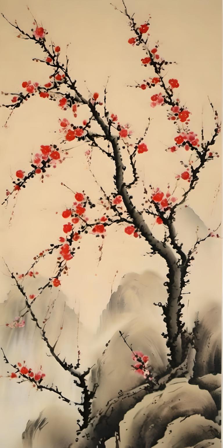 Chinese Paintings,Chinese Paintings, Nature, plum blossom, tree, flower, scenery, no humans, bare tree