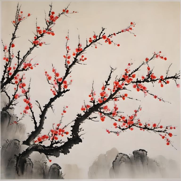 Chinese Paintings,Chinese Paintings, Nature, plum blossom, no humans, tree, scenery, bare tree, flower