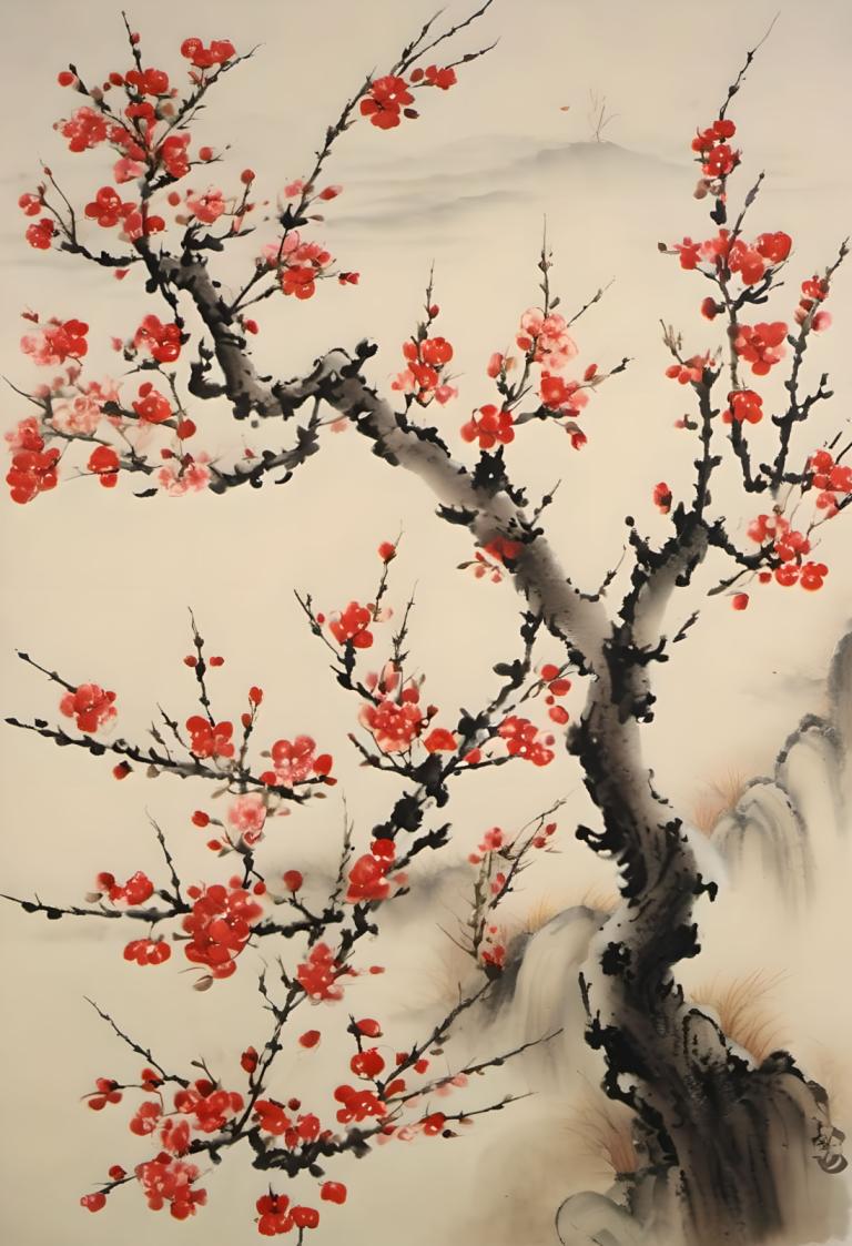 Chinese Paintings,Chinese Paintings, Nature, plum blossom, no humans, tree, flower, scenery, branch