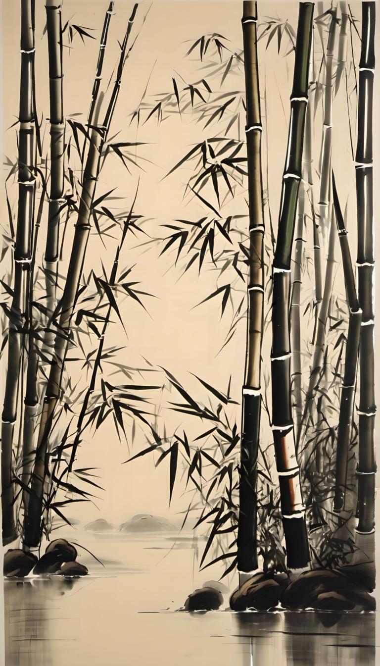 Chinese Paintings,Chinese Paintings, Nature, bamboo, bamboo, bamboo forest, nature, forest, houraisan kaguya