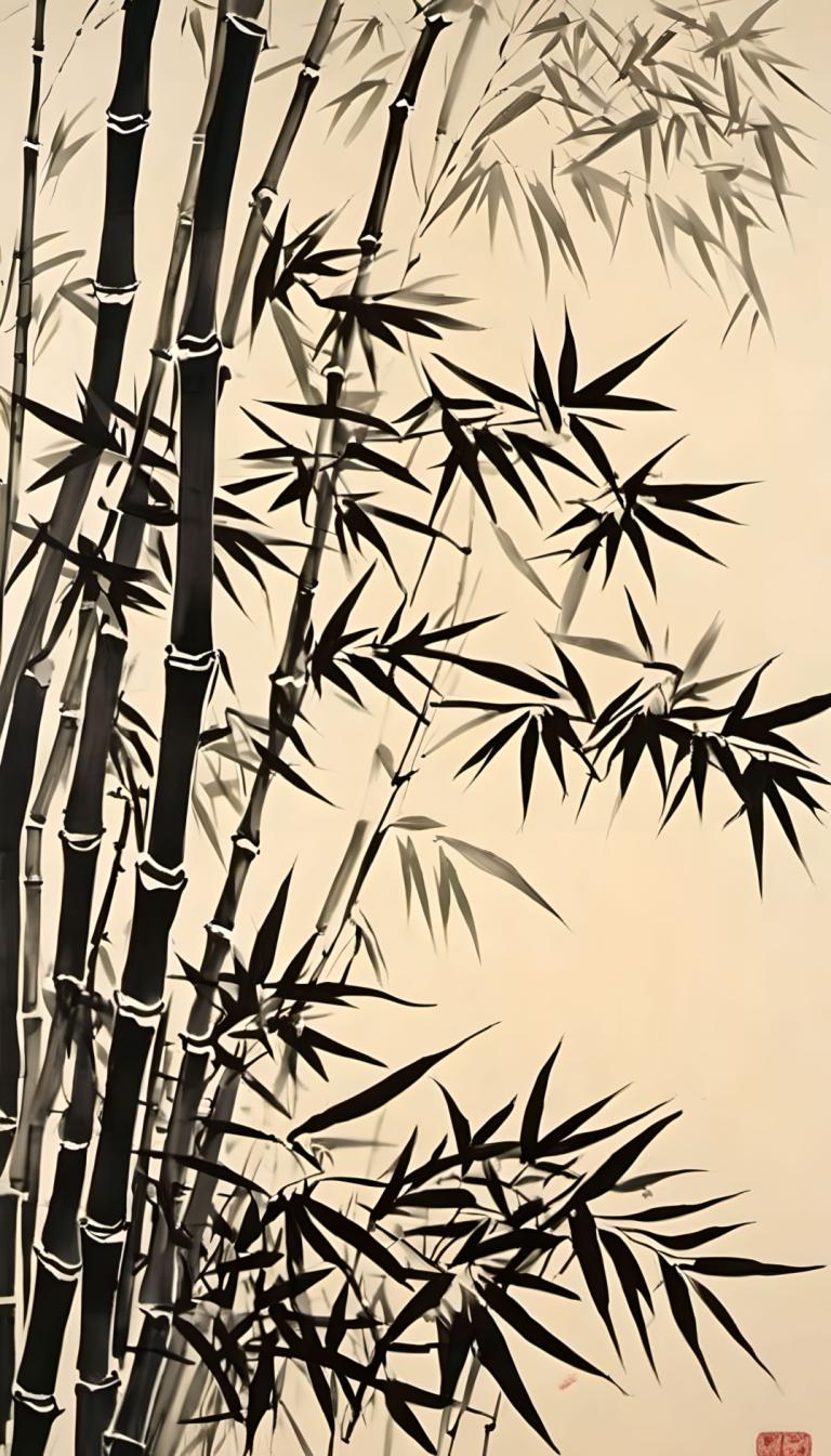 Chinese Paintings,Chinese Paintings, Nature, bamboo, bamboo, no humans, monochrome, traditional media