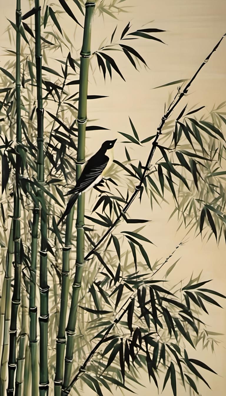 Chinese Paintings,Chinese Paintings, Nature, bamboo, bamboo, no humans, bird, bamboo forest, nature