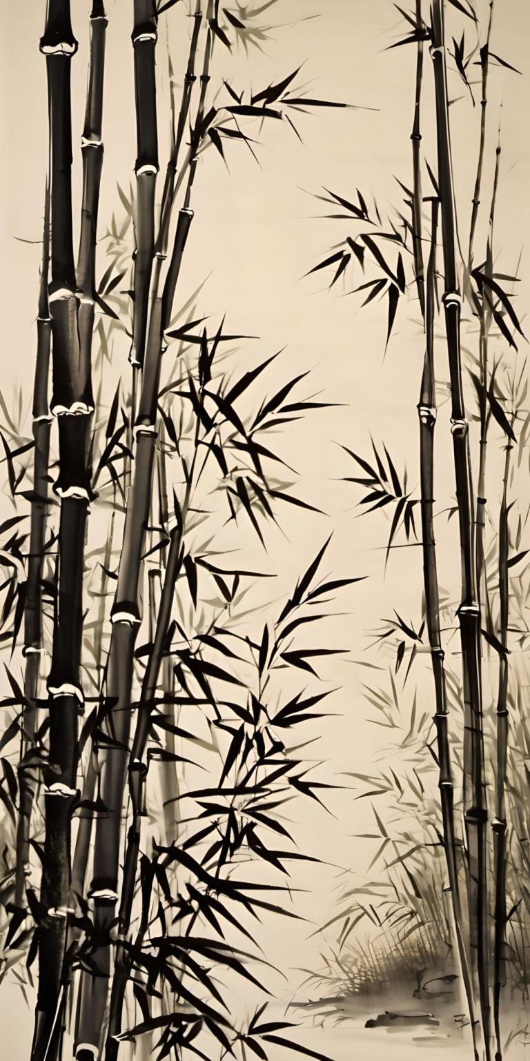 Chinese Paintings,Chinese Paintings, Nature, bamboo, bamboo, no humans, monochrome, bamboo forest, nature