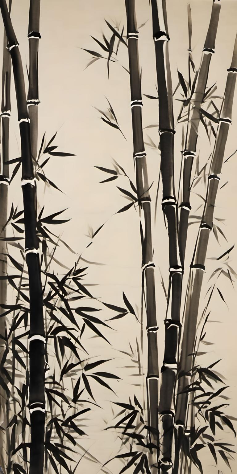 Chinese Paintings,Chinese Paintings, Nature, bamboo, bamboo, no humans, monochrome, bamboo forest, nature