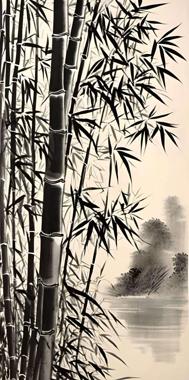 Chinese Paintings,Chinese Paintings, Nature, bamboo, bamboo, no humans, nature, forest, bamboo forest