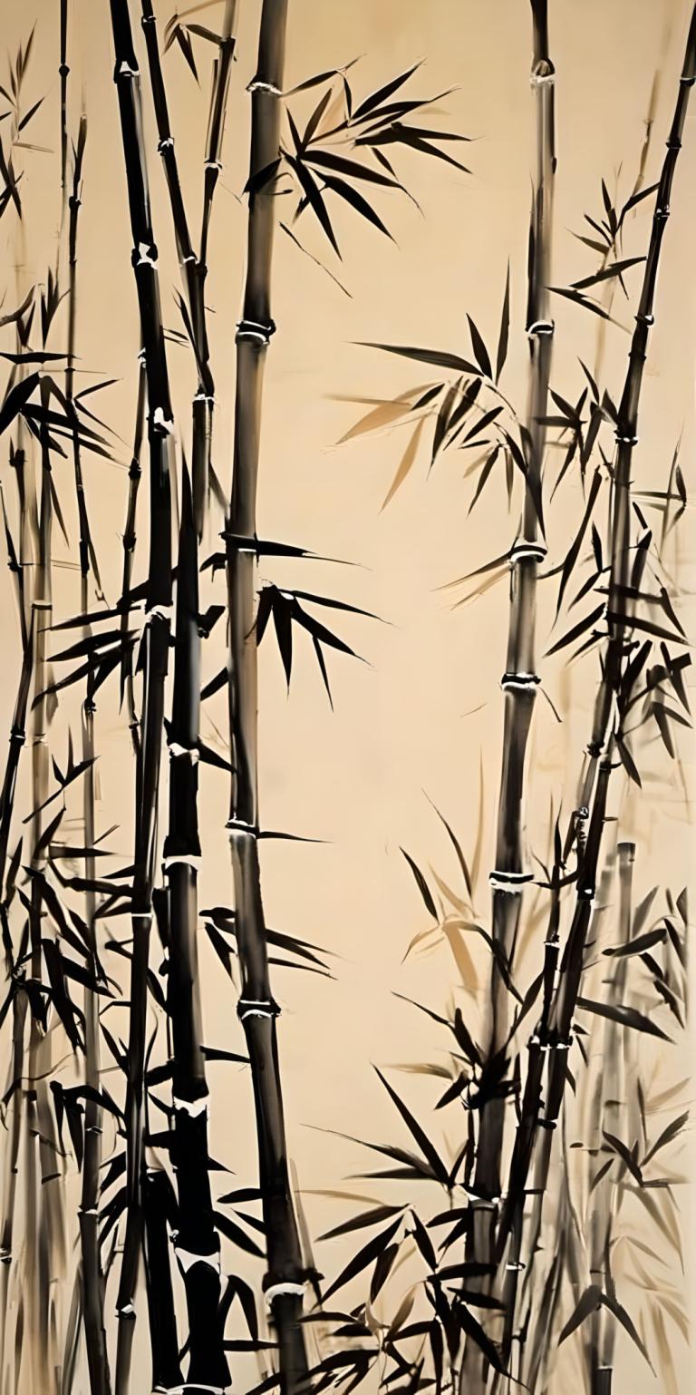 Peintures chinoises,Peintures chinoises, Nature, bambou, bambou, foret de bambou, nature, pas d'humains