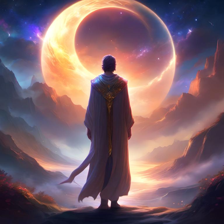 Fantasy Art,Fantasy Art, People, man, 1boy, moon, male focus, solo, sky, from behind, star (sky), standing