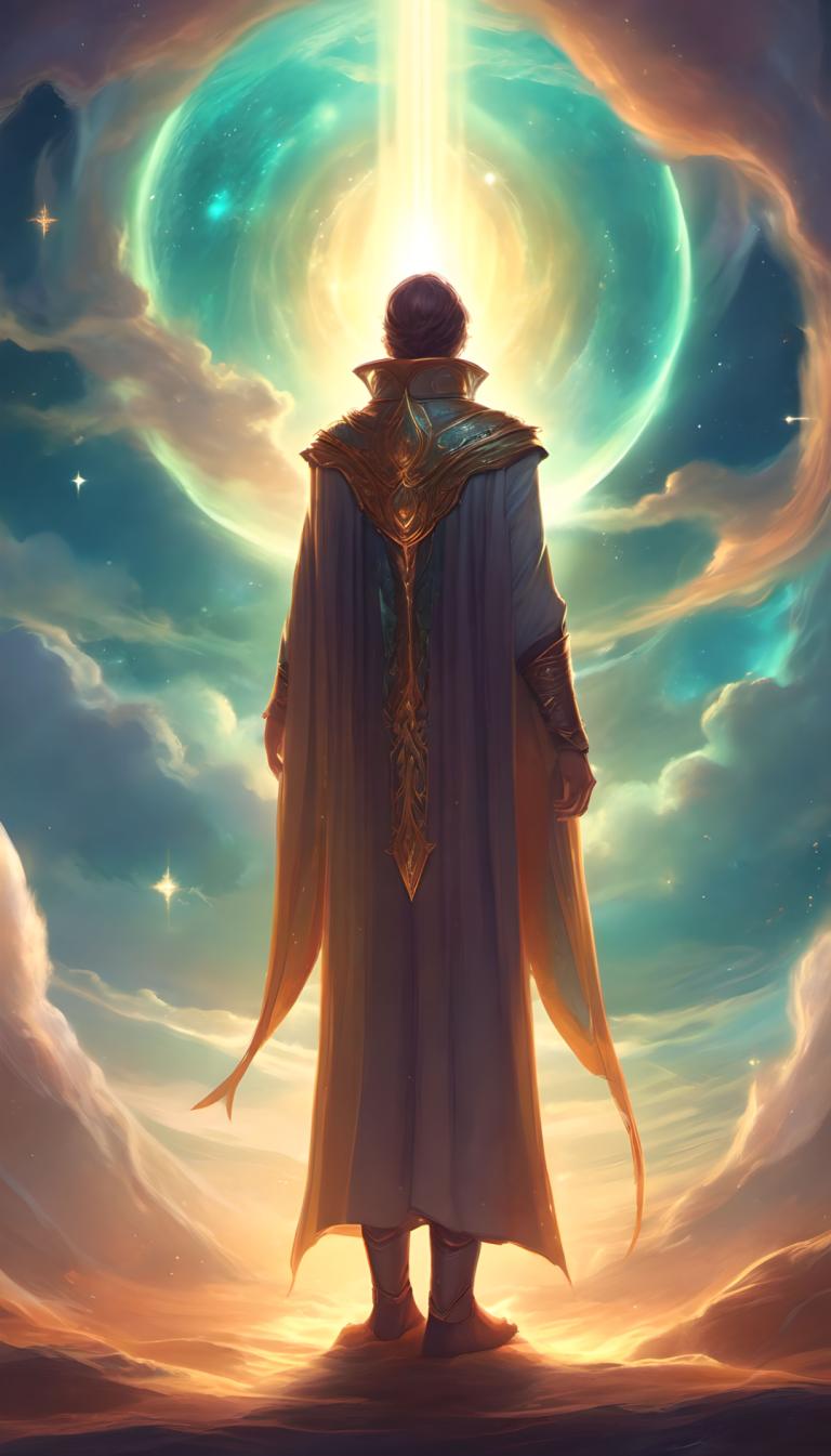 Fantasy Art,Fantasy Art, People, man, 1boy, male focus, solo, sky, from behind, cloud, standing, star (sky)