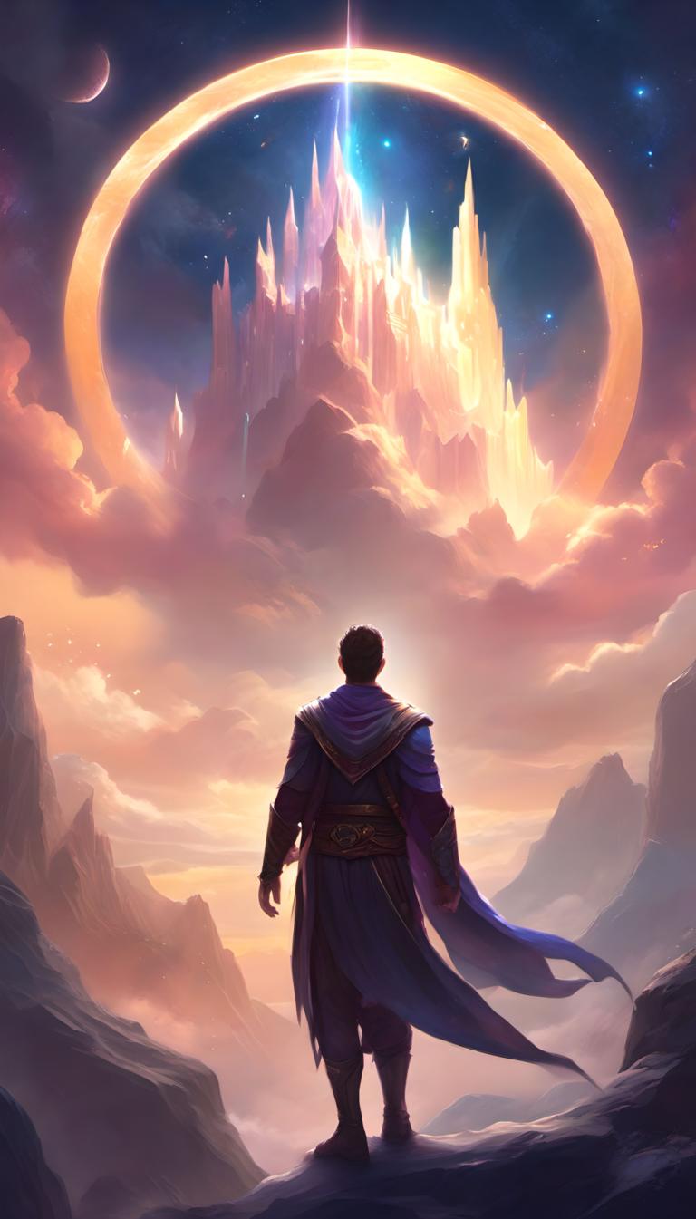 Fantasy Art,Fantasy Art, People, man, 1boy, solo, male focus, sky, from behind, cape, moon, standing, cloud