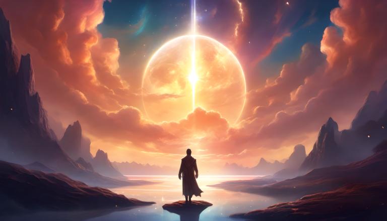 Arte de fantasía,Arte de fantasía, Gente, hombre, cielo, nube, escenario, solo, 1 chico, sol, montaña, luna