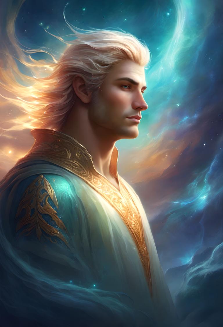 Fantasy Art,Fantasy Art, People, man, solo, 1boy, male focus, blue eyes, realistic, sky, blonde hair