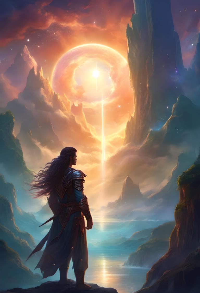 Fantasy Art,Fantasy Art, People, man, 1boy, solo, long hair, male focus, sky, sun, weapon, moon, sword, armor