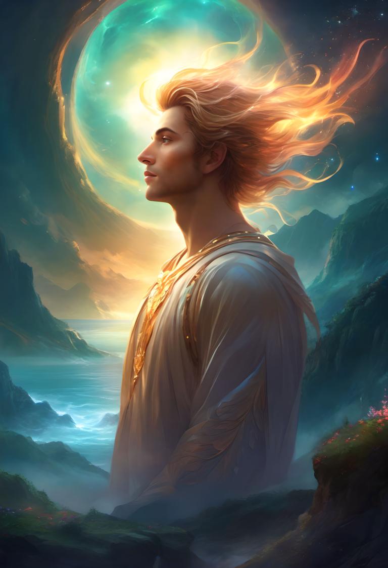 Fantasy Art,Fantasy Art, People, man, solo, 1boy, blonde hair, male focus, mountain, sky, realistic, profile